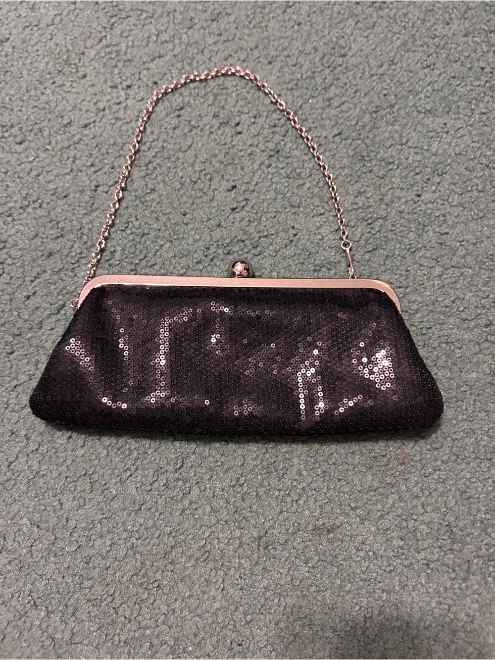 Aldo Black Sequin Clutch with Silver Chain